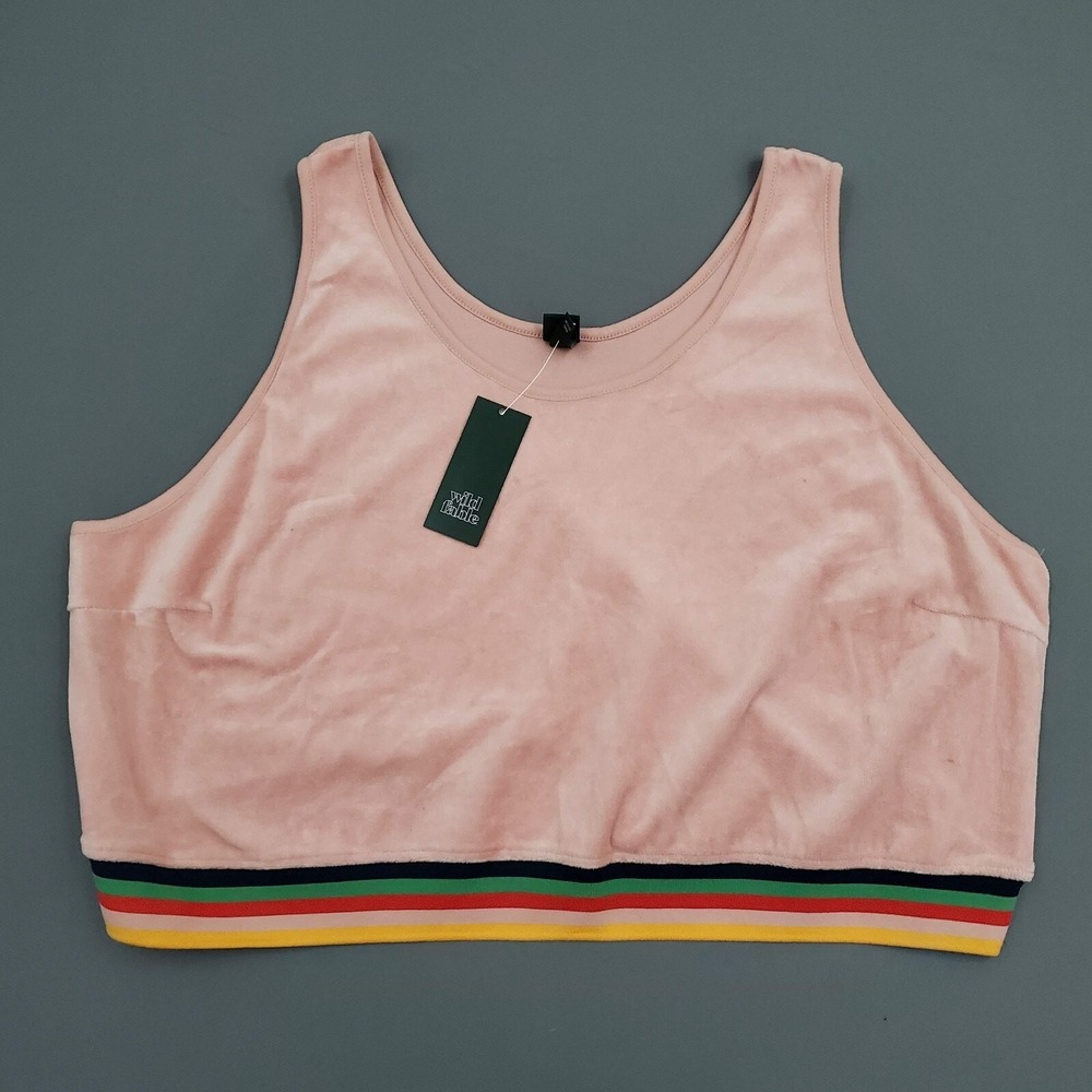 Wild Fable Pink Velour Crop‎ Top Sleeveless Rainbow Stripe Hem Plus Size 3X NEW